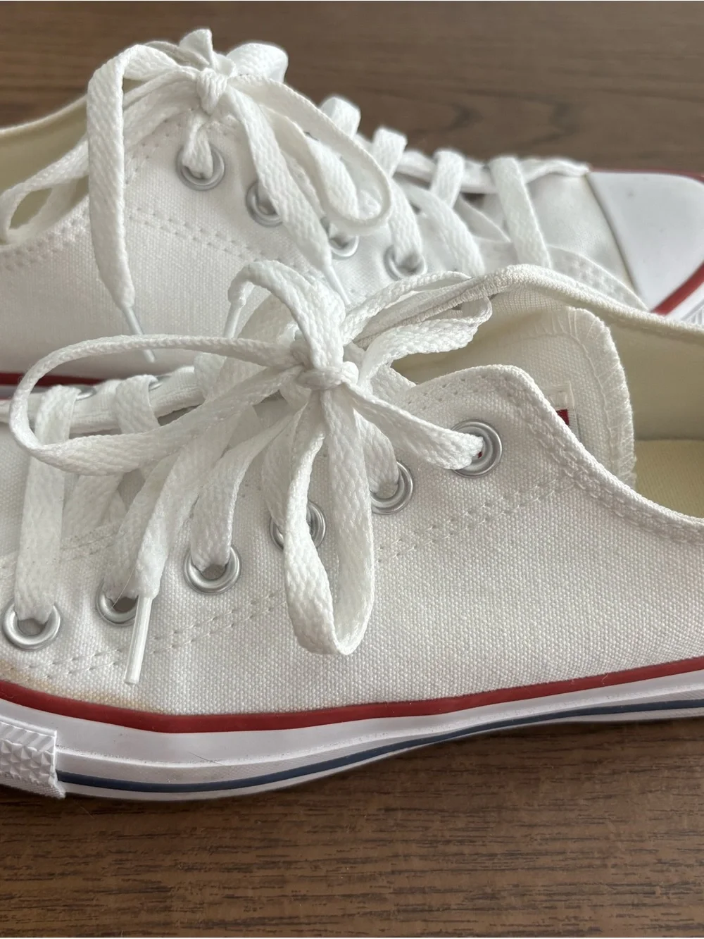 Converse White Low Top Sneakers with Red & Black Trim - Picture 4 of 6